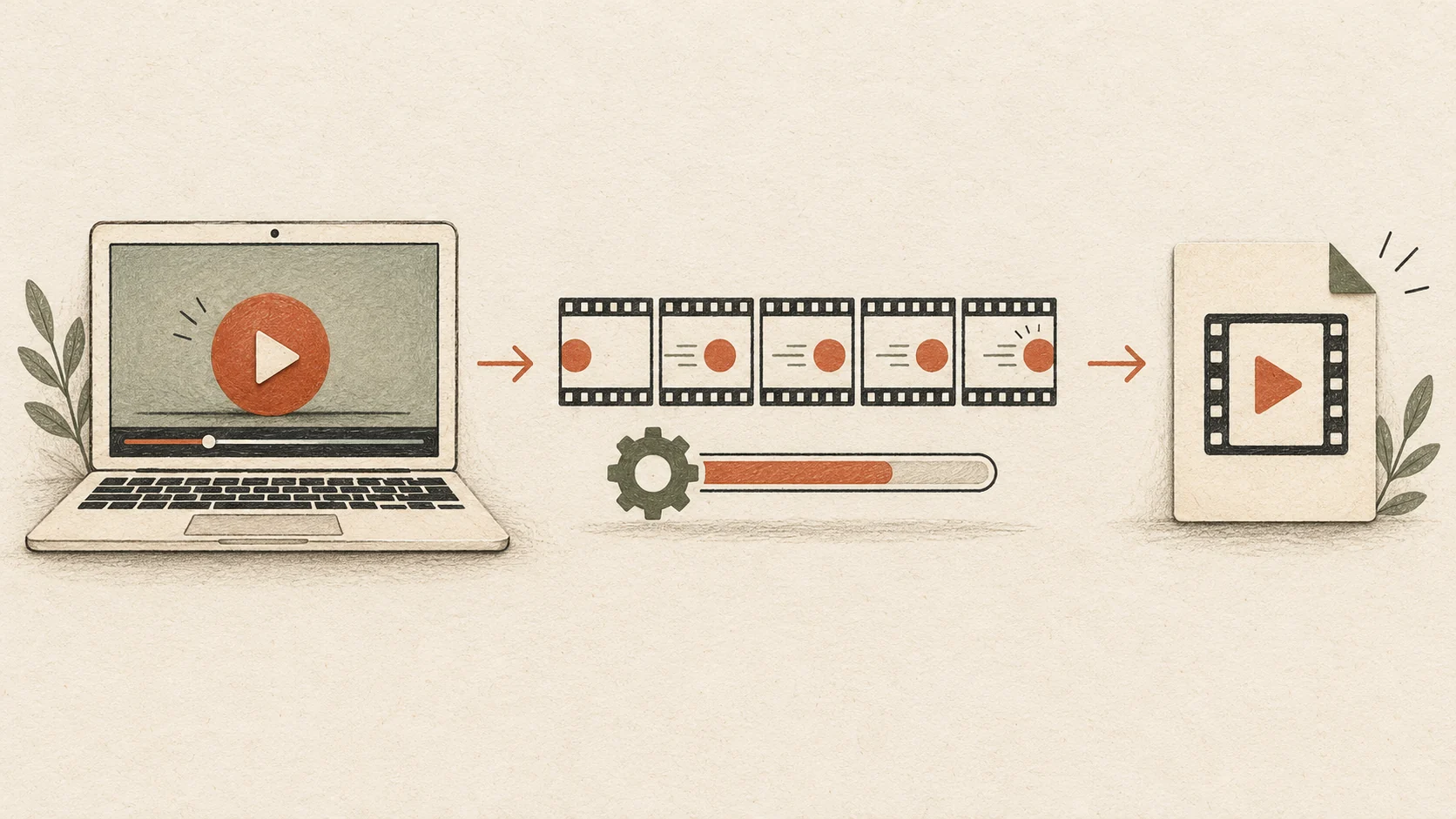 Illustration showing a preview, sequential rendered frames, and a playable video file